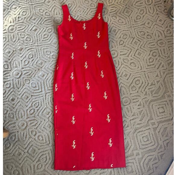 Red sailor dress embroidered gold anchors - Picture 3 of 8